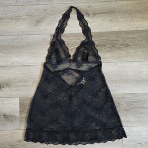 Victoria’s Secret Black Lace Floral Halter Top Nightgown Nightie Size M Lingerie